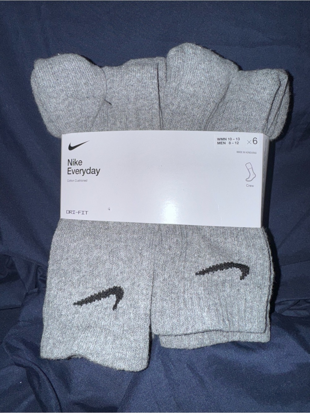 Nike Everyday Crew Socks - Gray with Black Swoosh (6 Pack) unisex